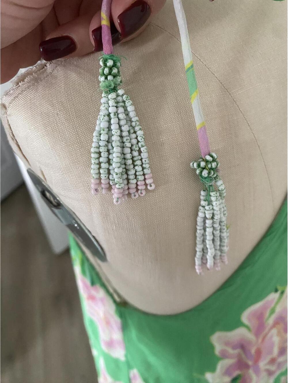 Farm Rio - Elegant Floral Satin Maxi Dress, Green & Pink, size S - Picture 9 of 11
